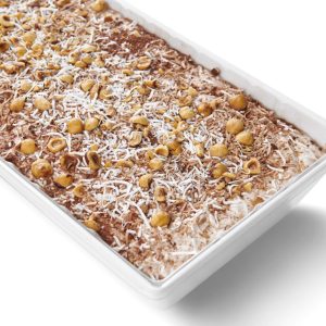 Fresh cacao crunch natural yoghurt tray from Top Fruit Market Greenacre Sydney with creamy yoghurt and cacao clusters.